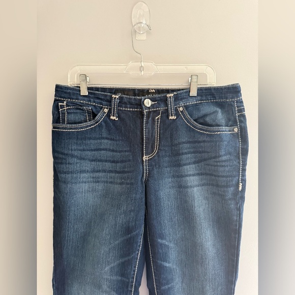 Nine West Womens Jeans SZ 12 Missy Bling Bootcut Midrise Stretch Pockets Dark - Picture 2 of 10
